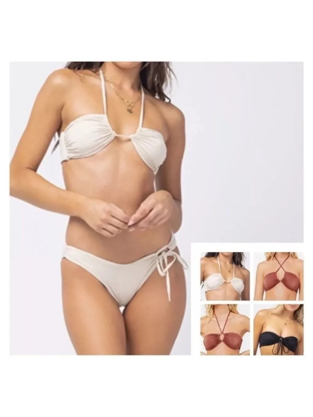 L*Space Shimmer Dawn Bikini Top in Bone XSmall New Womens Swimsuit